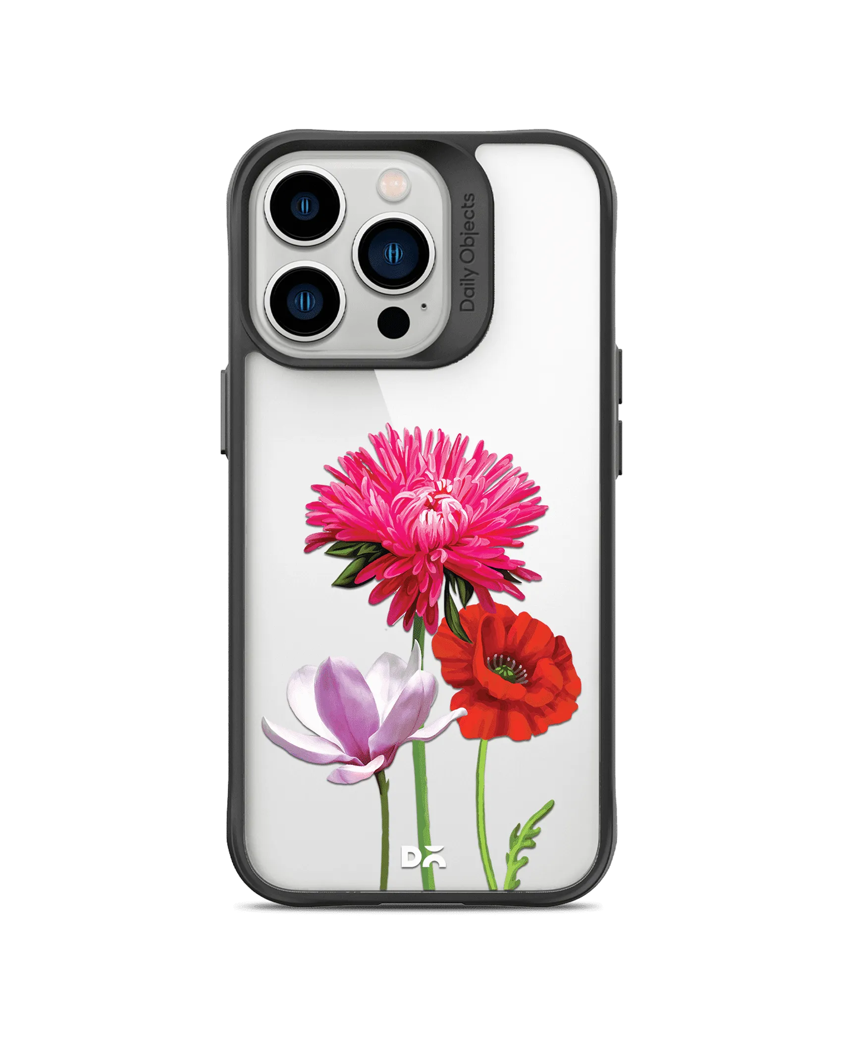 DailyObjects Clear Pink Red & White Flowers Black Hybrid Clear Phone Case Cover For iPhone 14 Pro