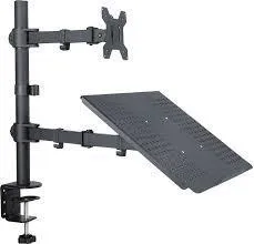 Desktop Dual LCD Laptop Mount Fully Adjustable Single Computer Monitor and Desk Combo Black Stand, 13" to 27" Screens RCLM