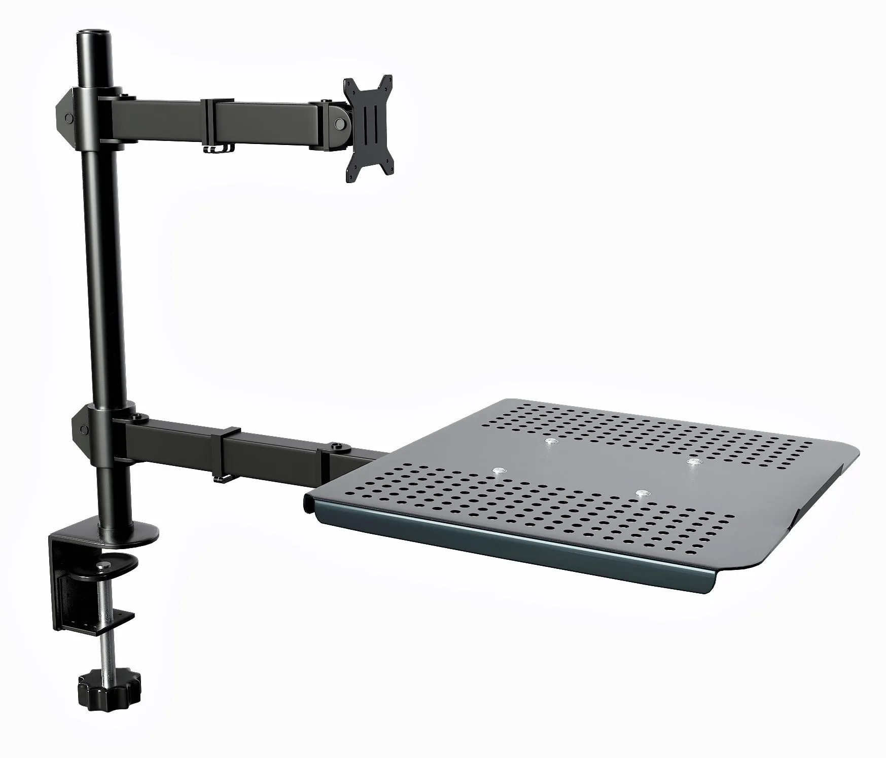 Desktop Dual LCD Laptop Mount Fully Adjustable Single Computer Monitor and Desk Combo Black Stand, 13" to 27" Screens RCLM