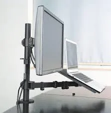 Desktop Dual LCD Laptop Mount Fully Adjustable Single Computer Monitor and Desk Combo Black Stand, 13" to 27" Screens RCLM