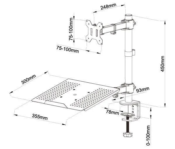 Desktop Dual LCD Laptop Mount Fully Adjustable Single Computer Monitor and Desk Combo Black Stand, 13" to 27" Screens RCLM