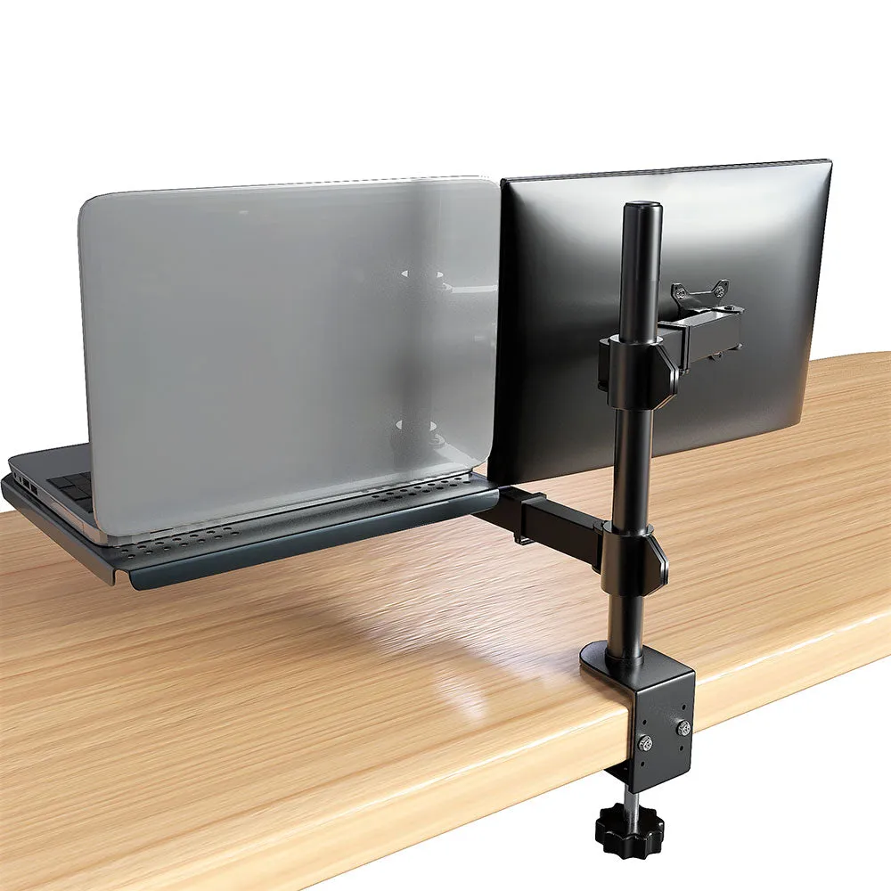 Desktop Dual LCD Laptop Mount Fully Adjustable Single Computer Monitor and Desk Combo Black Stand, 13" to 27" Screens RCLM