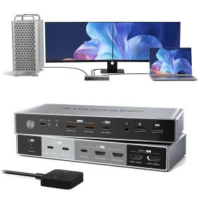 Dual Monitor KVM Switch Docking Station 4K@60Hz for 2 Computers (1 Desktop and 1 Laptop) Sharing Keyboard, Mouse, Video, USB and Audio Devices, With USB C 7.5W and 15W PD Downstream Charging, Support MST on Windows, SST on MacOS