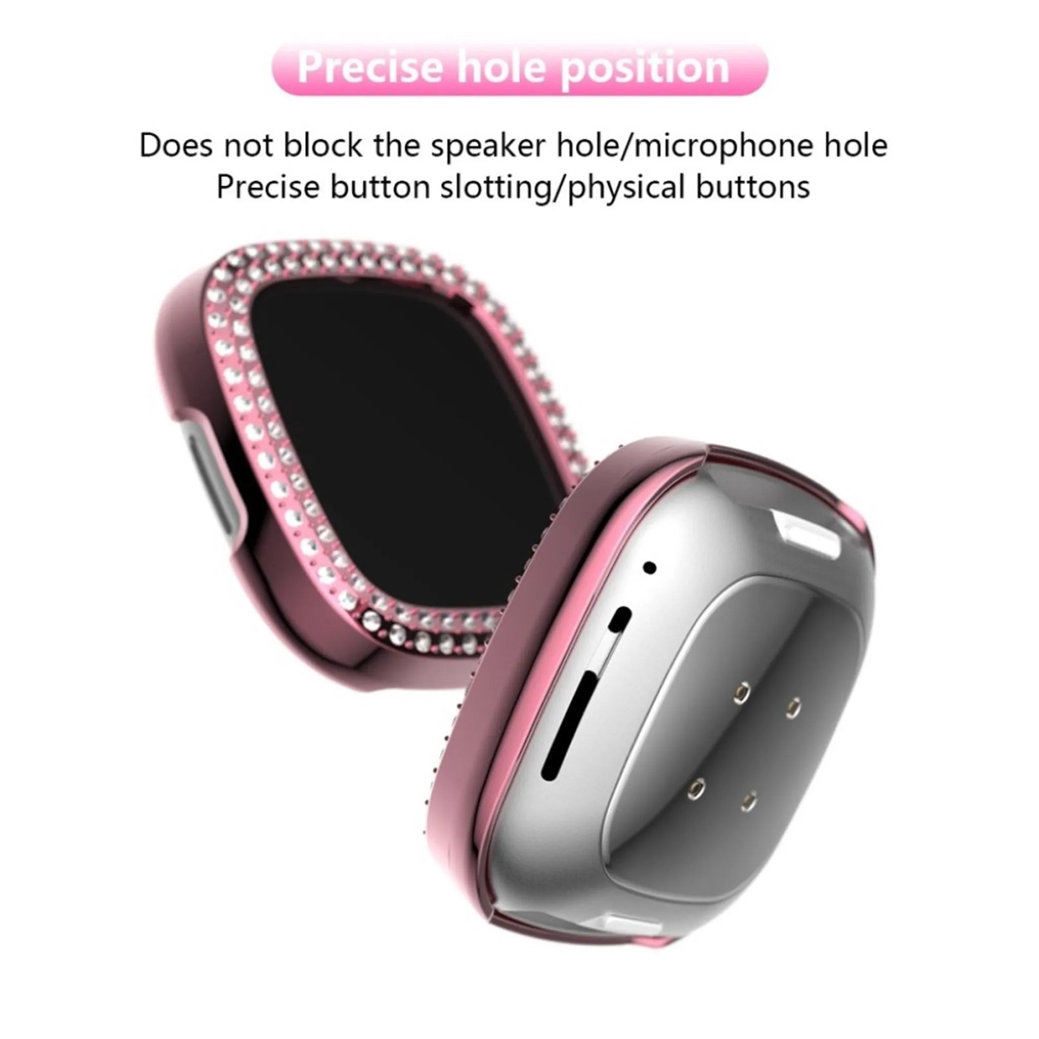 Fitbit Versa 3 / Sense dual-row rhinestone frame - Transparent / Pink