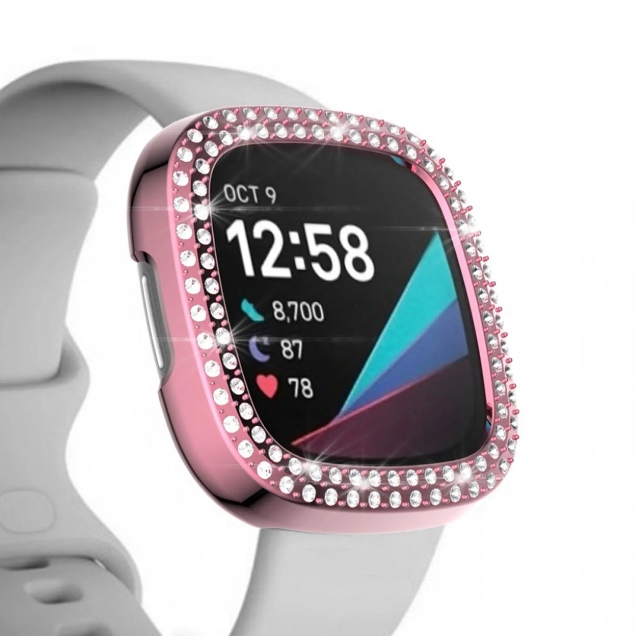 Fitbit Versa 3 / Sense dual-row rhinestone frame - Transparent / Pink