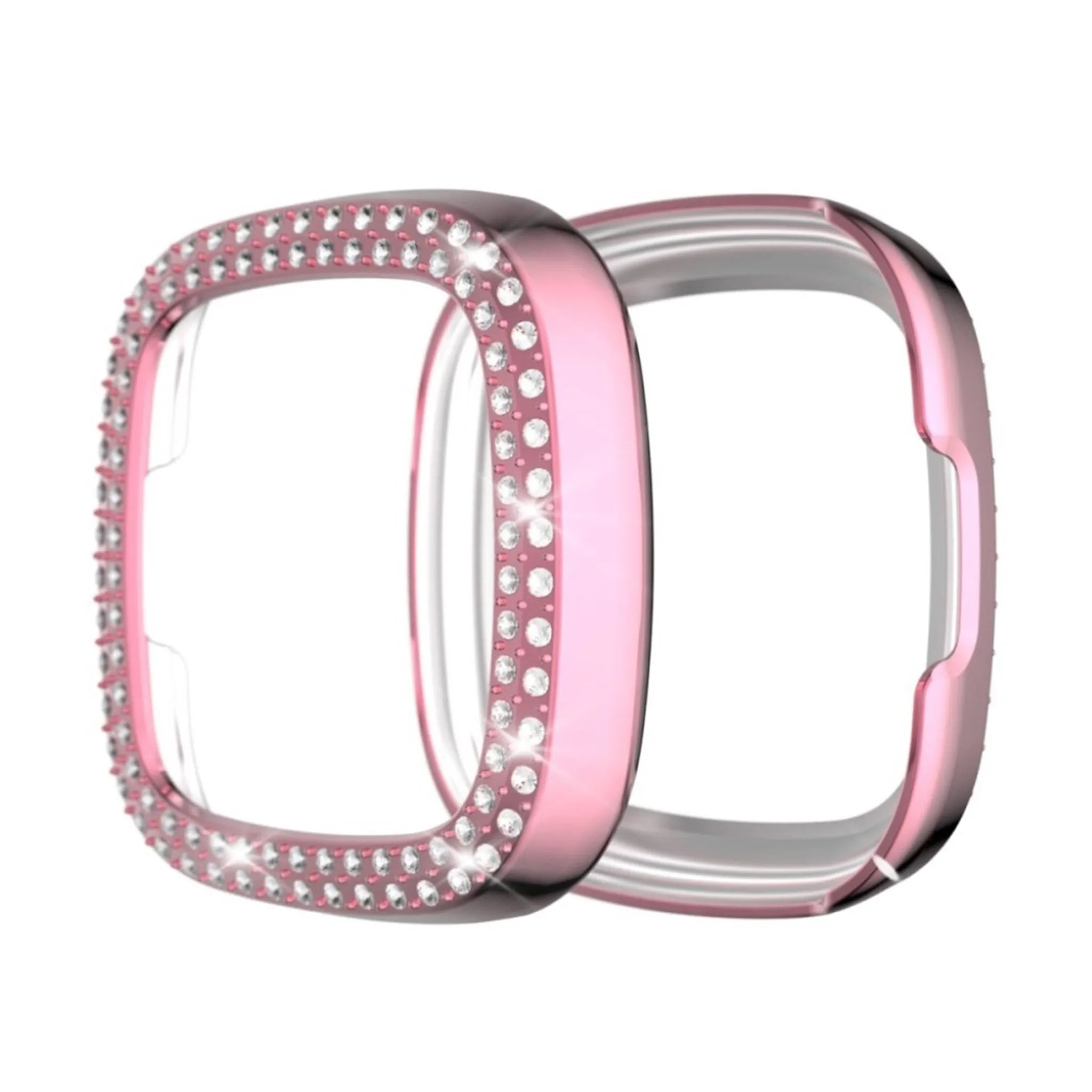 Fitbit Versa 3 / Sense dual-row rhinestone frame - Transparent / Pink