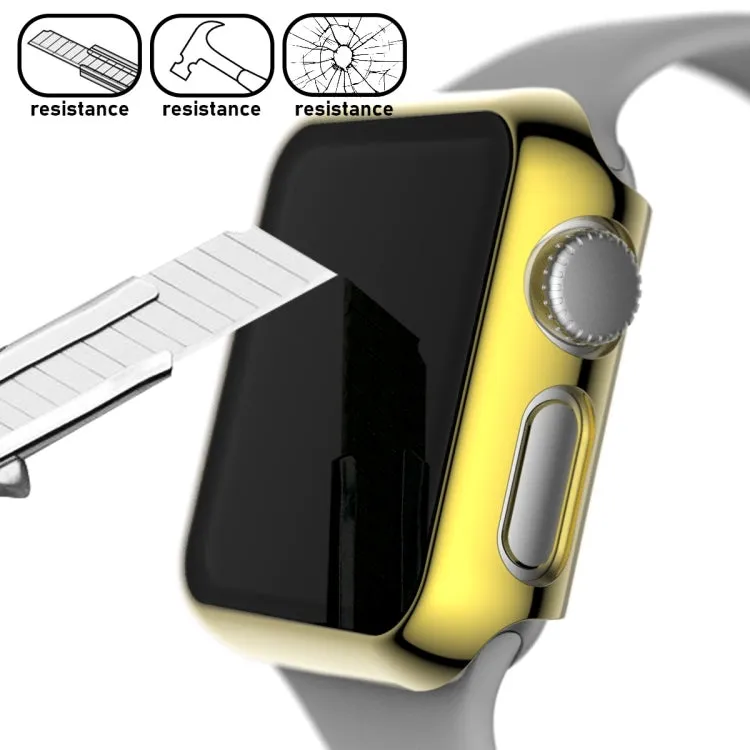 For Apple Watch Series 3 & 2 & 1 38mm Full Coverage Plating Glass Case(Gold)