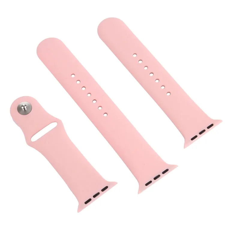 For Apple Watch Ultra 49mm & Watch Ultra 2 49mm / Series 9&8&7 45mm / SE 3&SE 2&6&SE&5&4 44mm / 3&2&1 42mm 3 in 1 Rubber Watch Band with Pin Buckle(Pink)