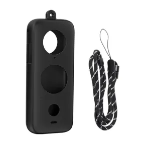 For Insta360 One X2 Sunnylife ST-Q9420 Silicone Protective Case Black Body Case Lanyard Rope