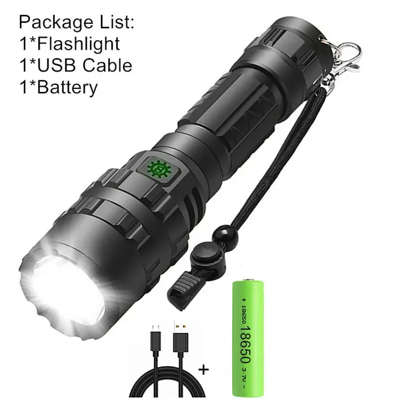 High Lum Professional LED Flashlight for Hunting Tactical Night Scout Lights Set L2 Fish Light USB Rechargeable Waterproof Torch