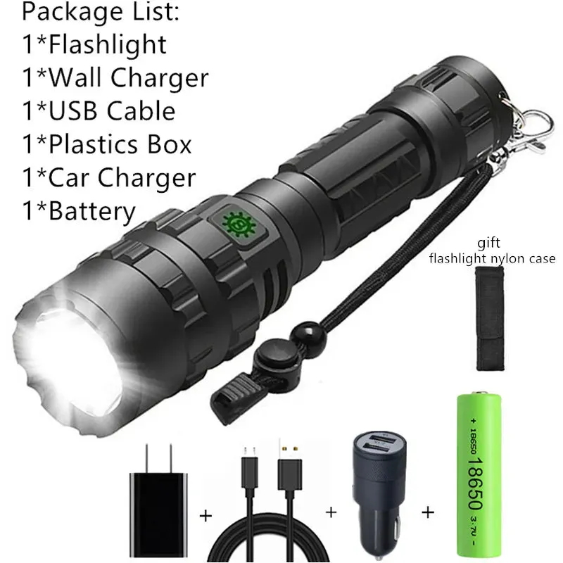 High Lum Professional LED Flashlight for Hunting Tactical Night Scout Lights Set L2 Fish Light USB Rechargeable Waterproof Torch