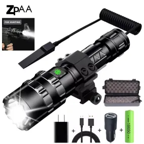 High Lum Professional LED Flashlight for Hunting Tactical Night Scout Lights Set L2 Fish Light USB Rechargeable Waterproof Torch