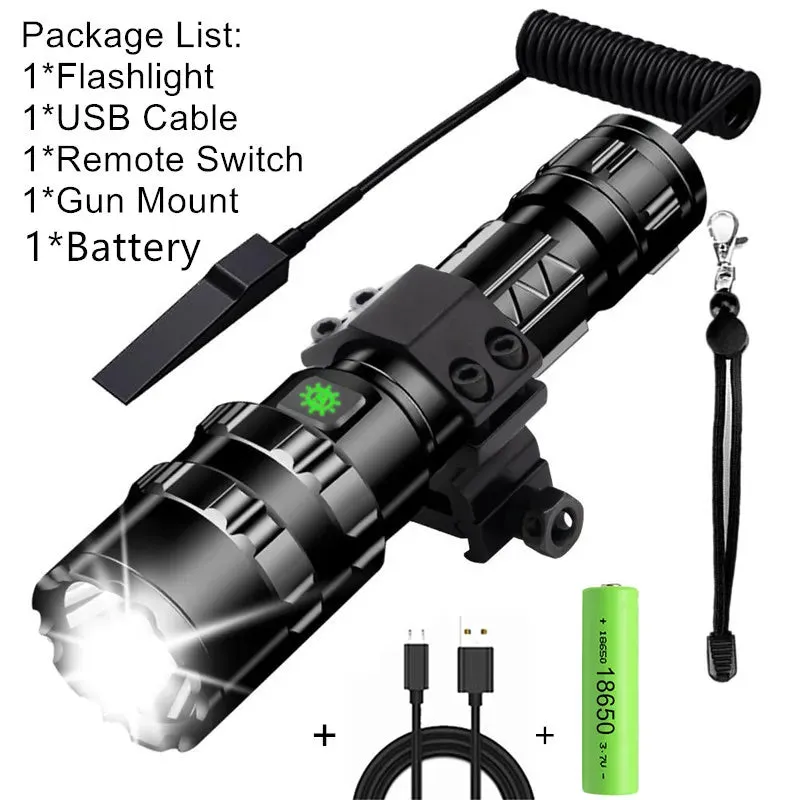 High Lum Professional LED Flashlight for Hunting Tactical Night Scout Lights Set L2 Fish Light USB Rechargeable Waterproof Torch