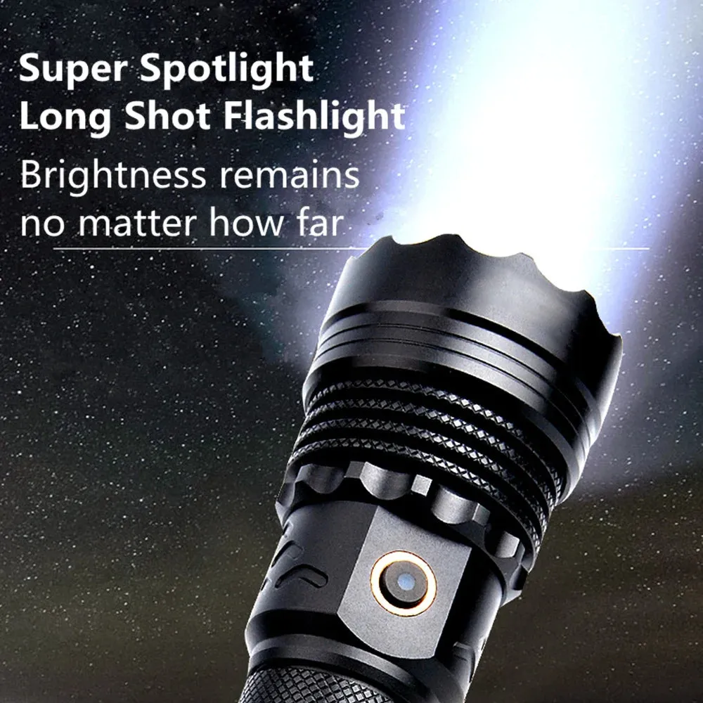 High Power Strong Light Long Range LED Flashlight USB Charging 26800 Lithium Battery Outdoor Telescopic Zoom Long-range Torch