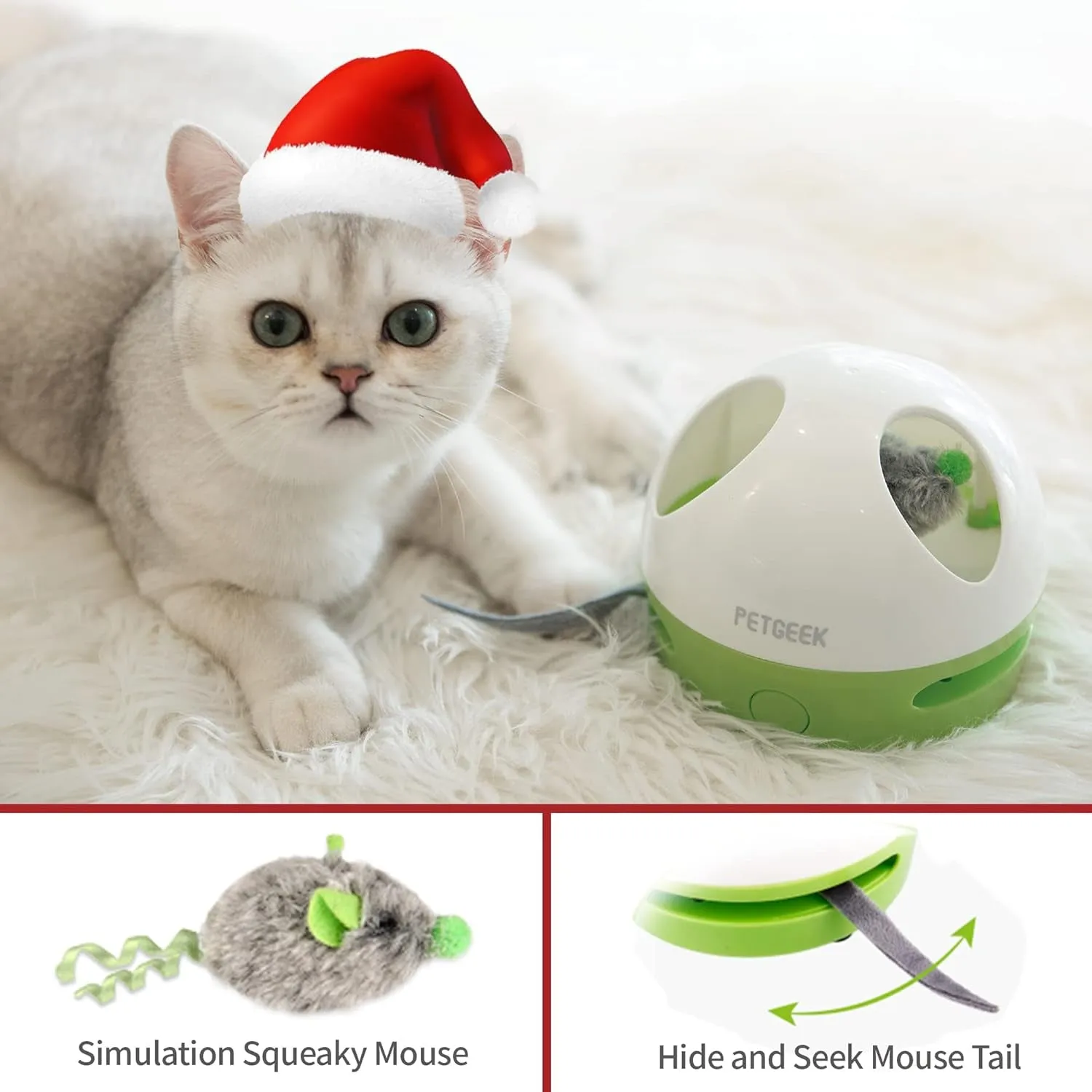 Interactive Cat Toy, Hide Mouse Cat Toy with Squeaky Mouse, Electronic Automatic Cat Toys with Catnip Filled Hidey Mouse, Best Gift for Birthday, Thanksgiving, Christmas, New Year