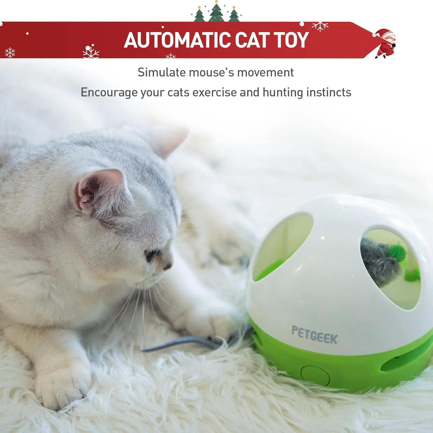 Interactive Cat Toy, Hide Mouse Cat Toy with Squeaky Mouse, Electronic Automatic Cat Toys with Catnip Filled Hidey Mouse, Best Gift for Birthday, Thanksgiving, Christmas, New Year