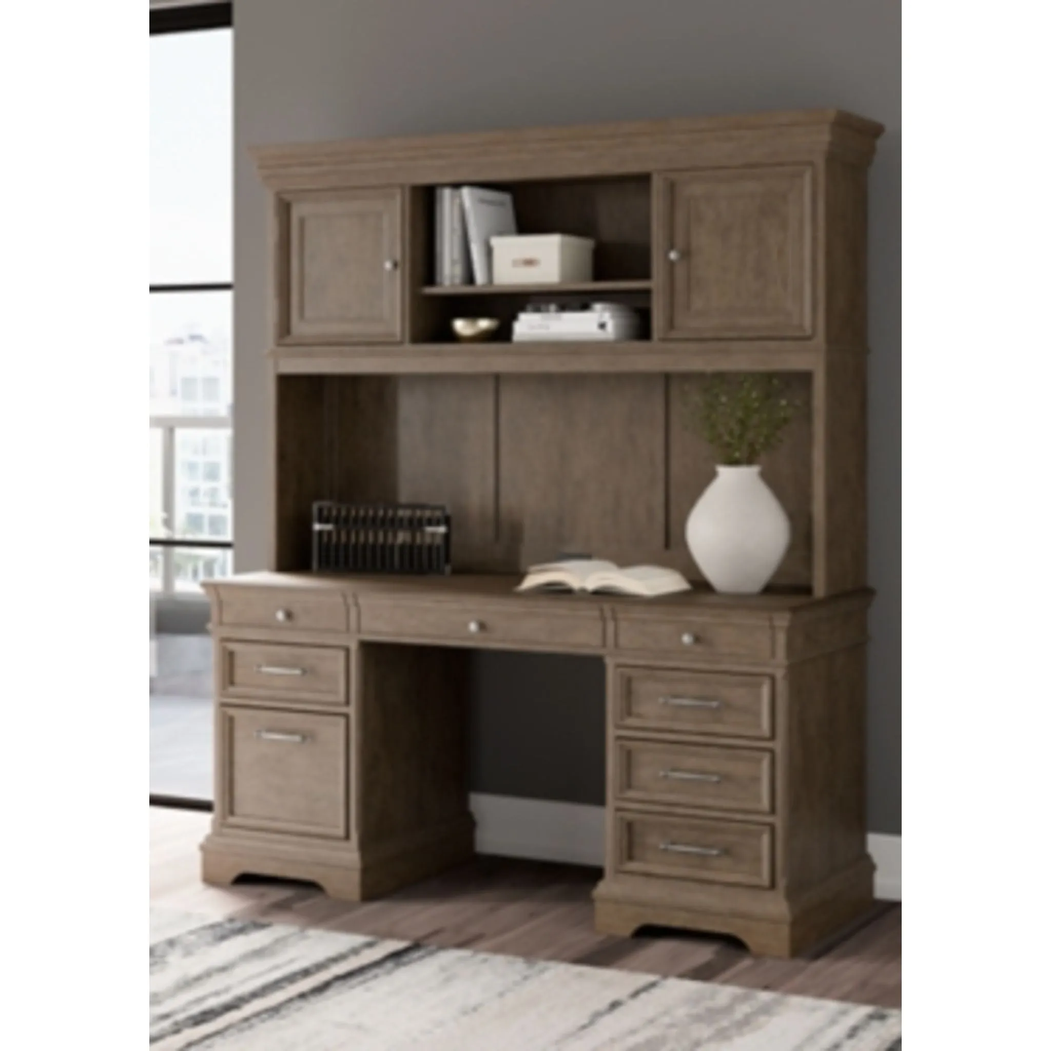 Janismore Desk & Hutch - Weathered Gray