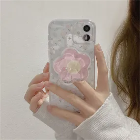 kawaii phone case with a pink flower holder