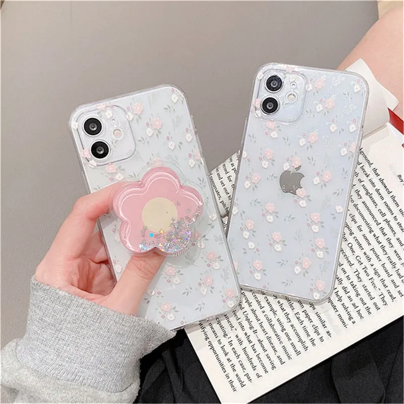 kawaii phone case with a pink flower holder