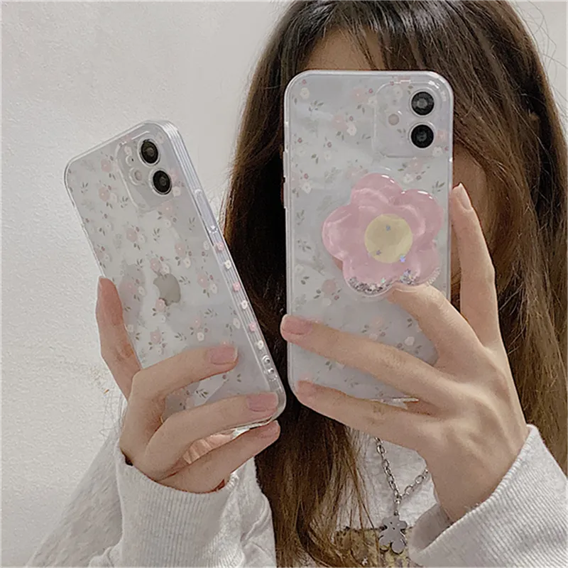 kawaii phone case with a pink flower holder