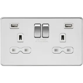 Knightsbridge Screwless 13A 2 Gang 2 USB Port Switched Socket Polished Chrome White Insert