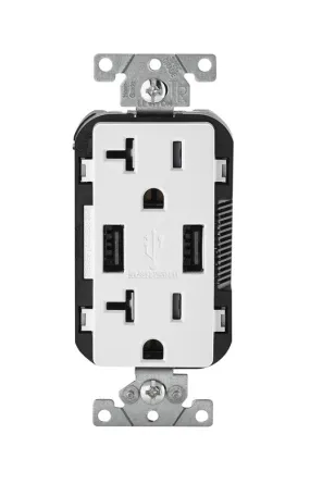 Leviton Decora 20 amps 125 V Duplex White Outlet and USB Charger 5-20R 1 pk