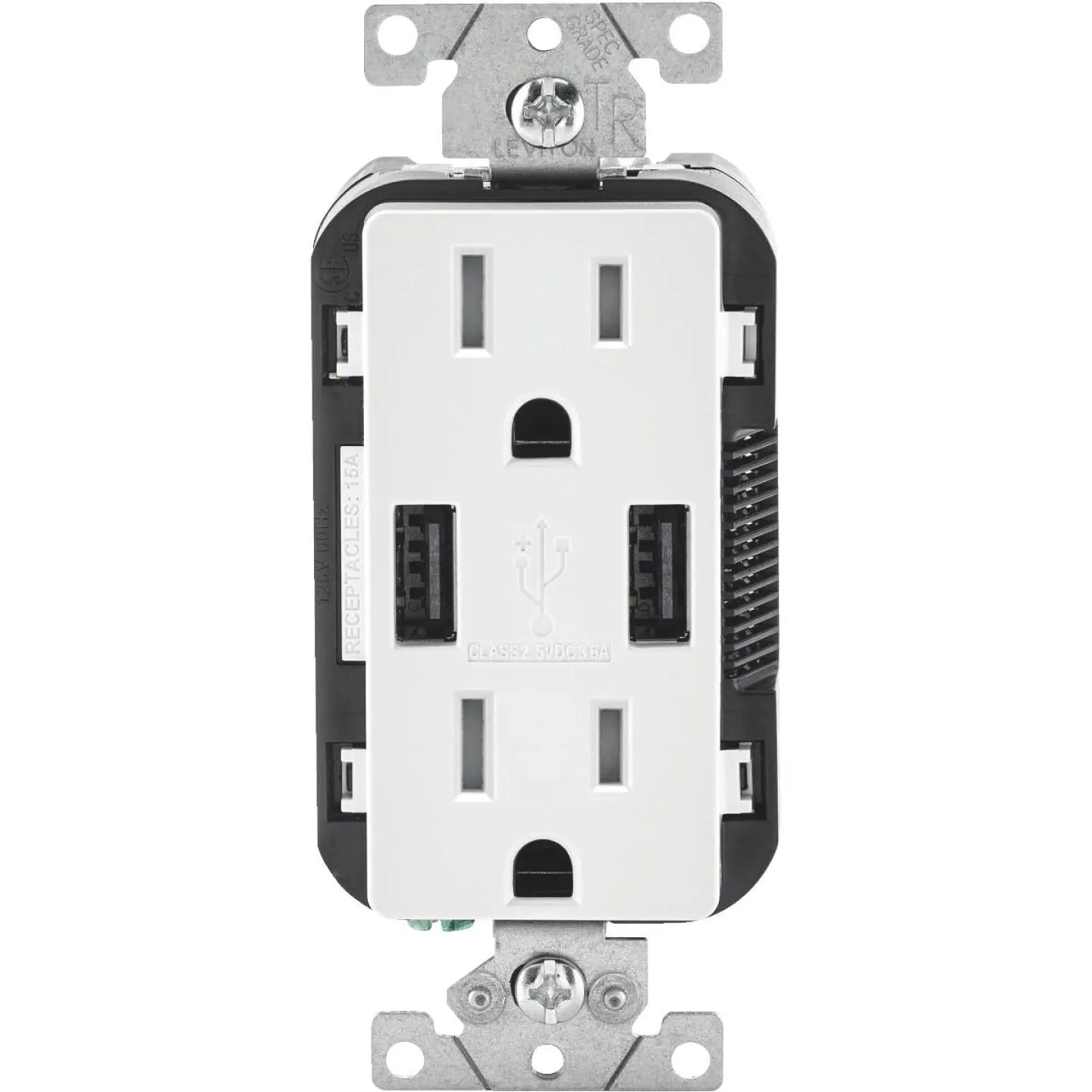 Leviton Decora 3.6A 5V White 2-Port USB Charging Outlet with 5-15R Tamper Resistant Duplex Outlet