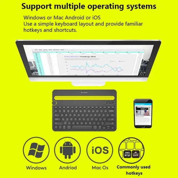 Logitech K480 Bluetooth Multi-Device Wireless Keyboard with Integrated Stand