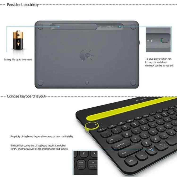 Logitech K480 Bluetooth Multi-Device Wireless Keyboard with Integrated Stand