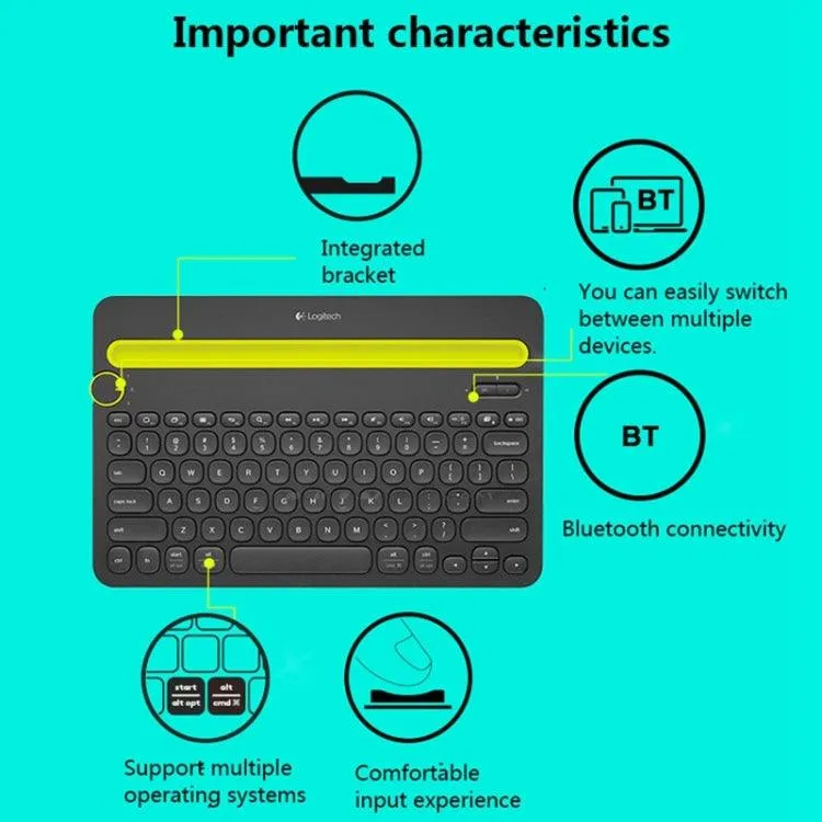 Logitech K480 Bluetooth Multi-Device Wireless Keyboard with Integrated Stand