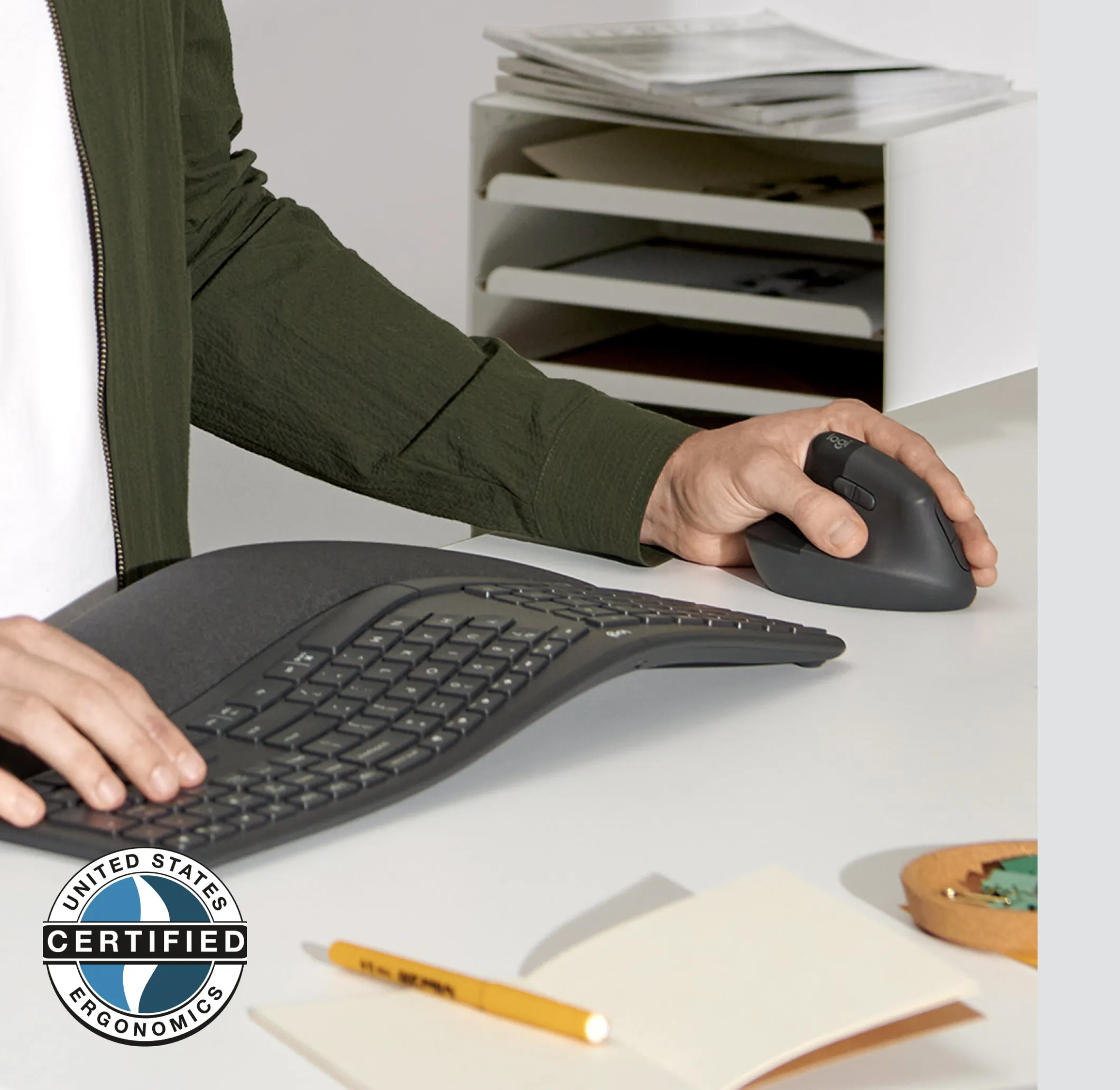 Logitech Lift For Business - Vertical Mouse - Ergonomic - Left-Handed - 6 Buttons - Wireless - Bluetooth, 2.4 Ghz - Logi