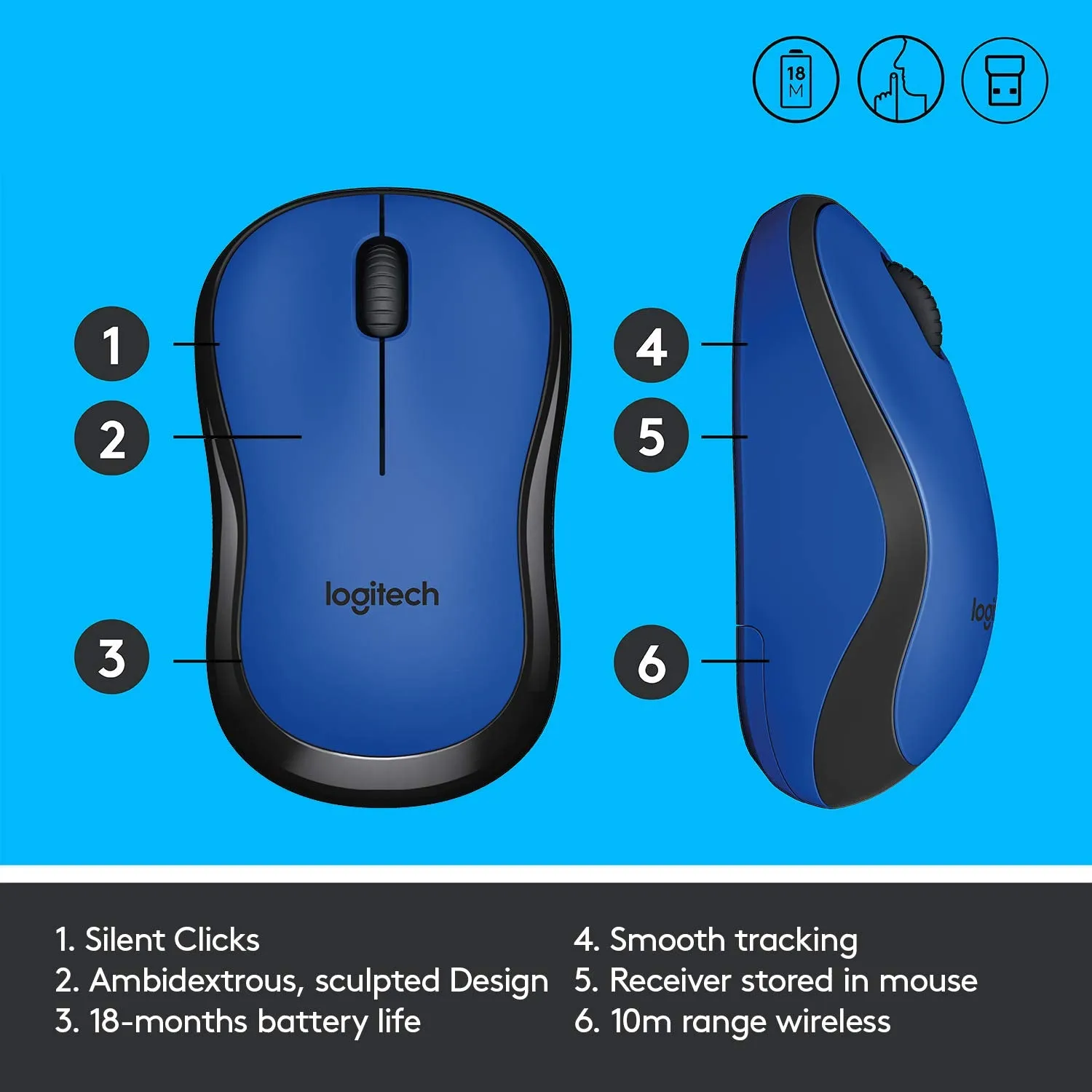 Logitech M221 Silent 無線靜音滑鼠 - Blue 藍色 910-004887 原裝行貨