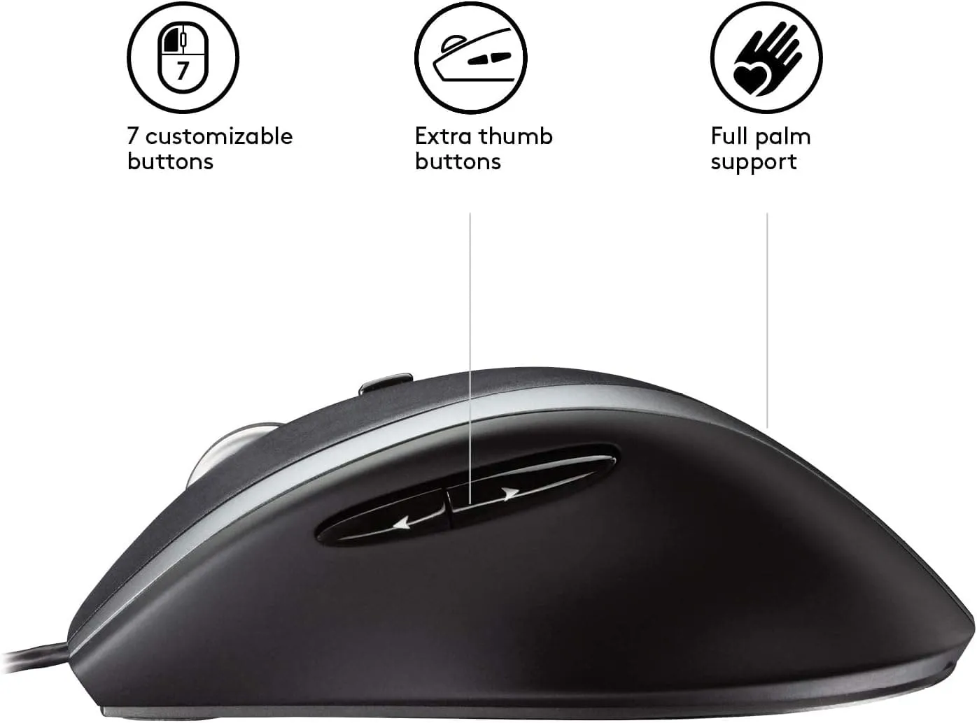 Logitech M500 Wired USB Mouse, High Precision 1000 DPI Laser Tracking, 7 Buttons, PC / Mac / Laptop - Black