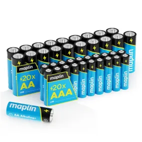 Maplin 20x AA LR6 / 20x AAA LR03 7 Years Shelf Life 1.5V High Performance Alkaline Batteries