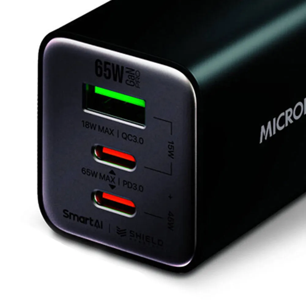 Microdia SmartCube Nano 65W Tri Port GaN Wall Charger (Black)