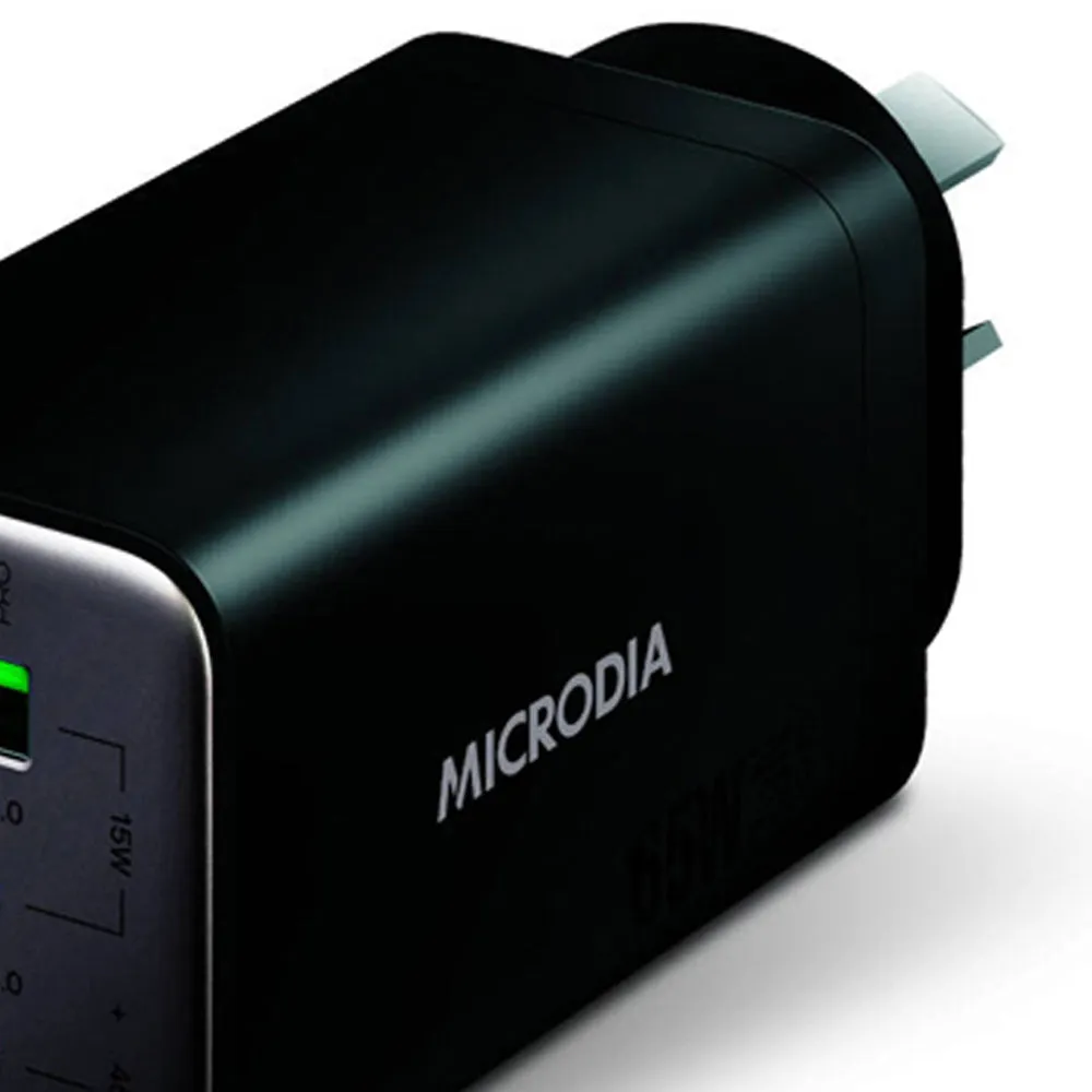 Microdia SmartCube Nano 65W Tri Port GaN Wall Charger (Black)