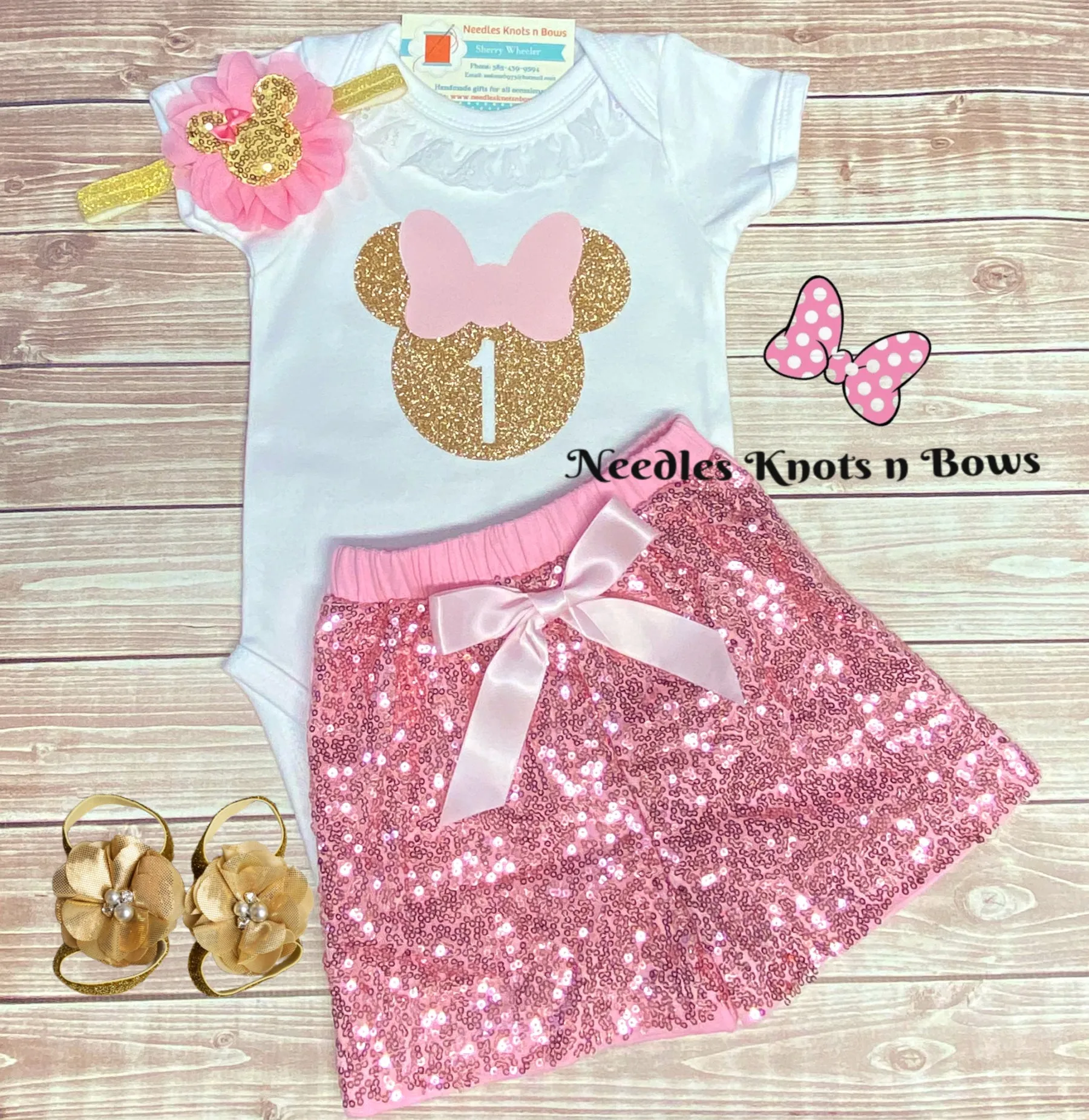 Minnie Mouse Pink & Gold 1st Birthday Outfit