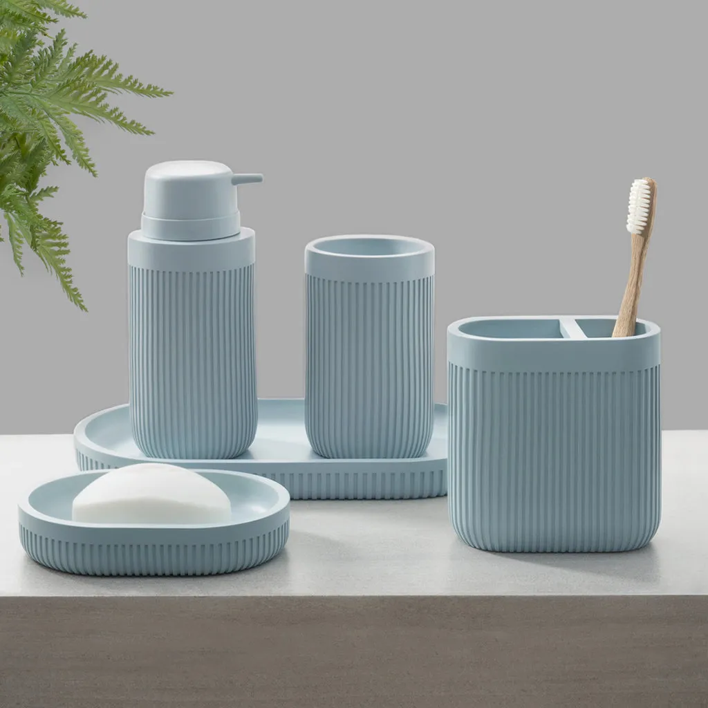 Modern Ribbed Blue Bath Accessories, Tumbler 