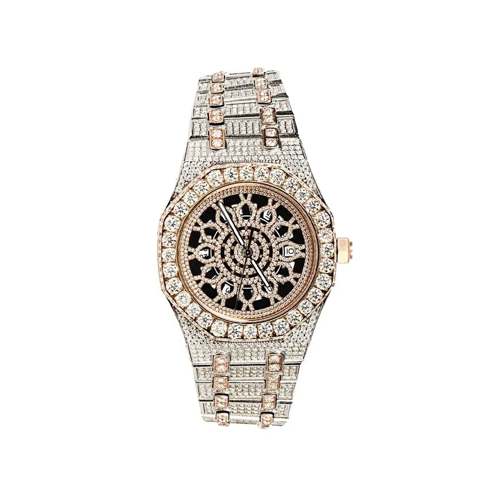 Moissanite Skeleton Dial 2 Tone Rose Octagon Watch (PRE-ORDER)