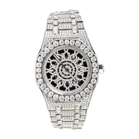 Moissanite Skeleton Dial Watch Octagon Face Stainless Steel