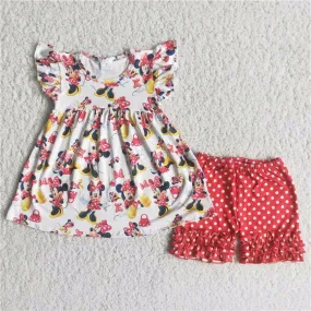 Mouse flutter sleeve dress red polka ruffle shorts set