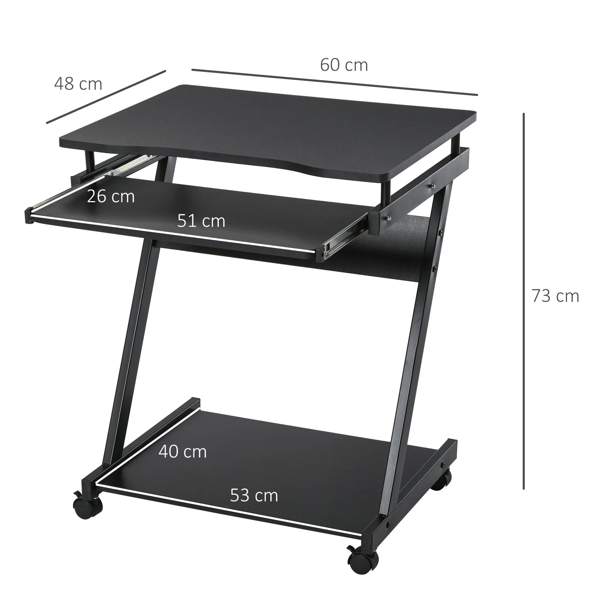 Movable Computer Desk with 4 Moving Wheels Sliding Keyboard Tray Home Office Workstation - Black