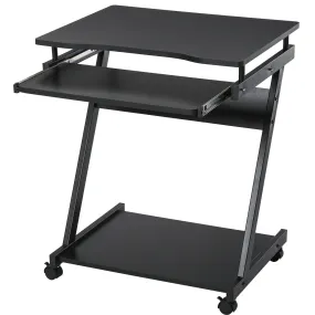 Movable Computer Desk with 4 Moving Wheels Sliding Keyboard Tray Home Office Workstation - Black