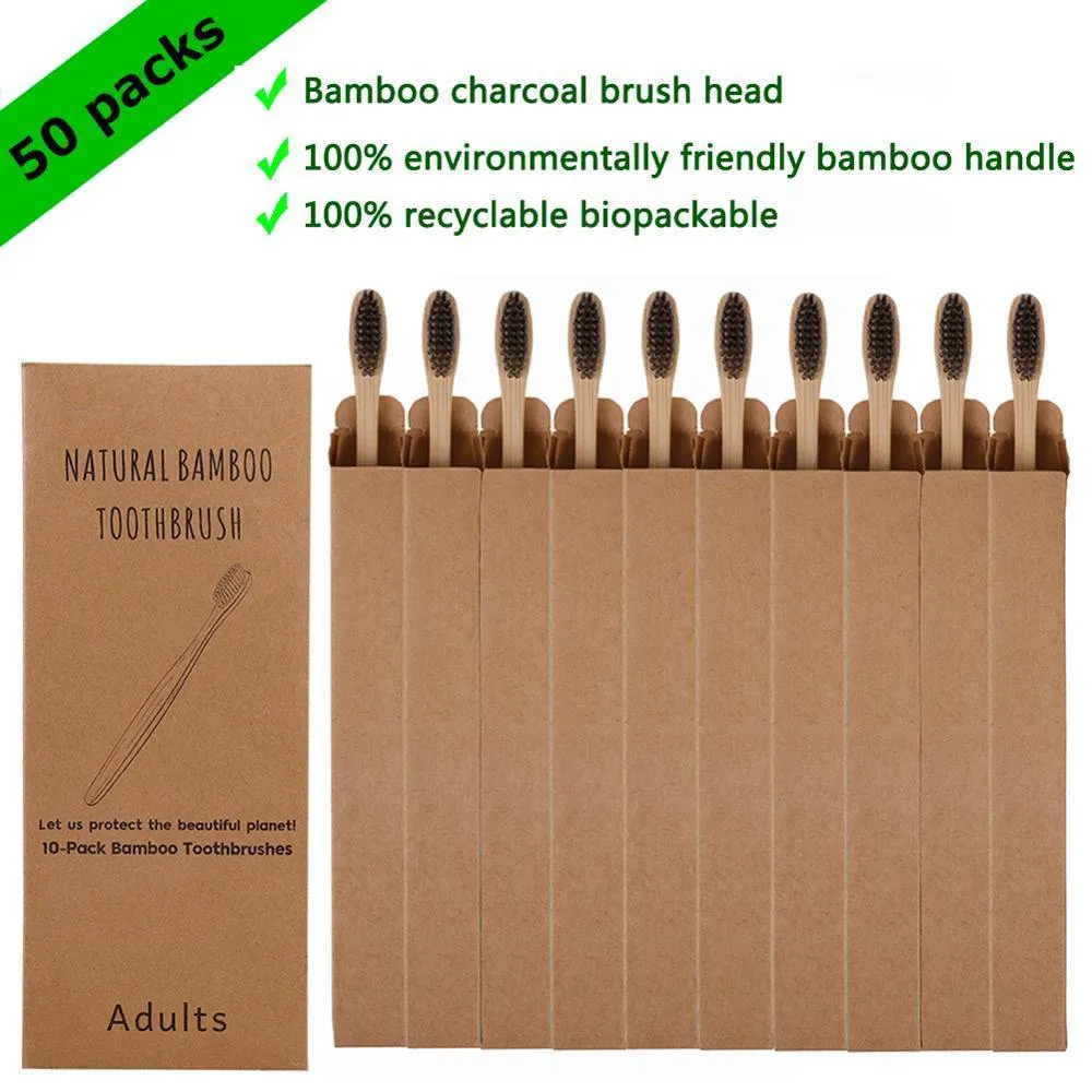 Natural Bamboo Toothbrush Soft Bristles Pack of 50