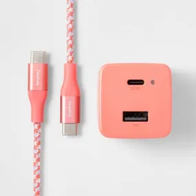 Open Box - 2-Port USB-A USB-C Wall Charger with 6' USB-C to USB-C Braided Cord - heyday Rose