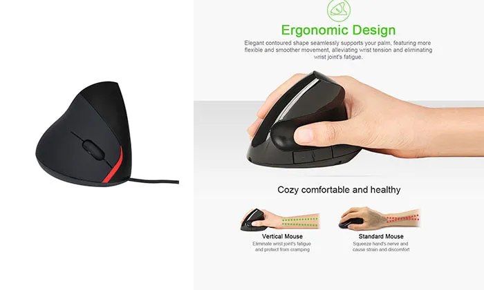 Optical Vertical Mouse - Ergonomic Wired Mouse for PC and Laptop (Black)