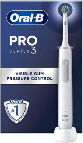 Oral-B Pro 3 Electric Toothbrushes For Adults, Gifts For Women / Men, 1 Cross Action Toothbrush Head, 3 Modes, Oral B Electric Toothbrush With Pressure Sensor, 2 Pin UK Plug, 3000, White