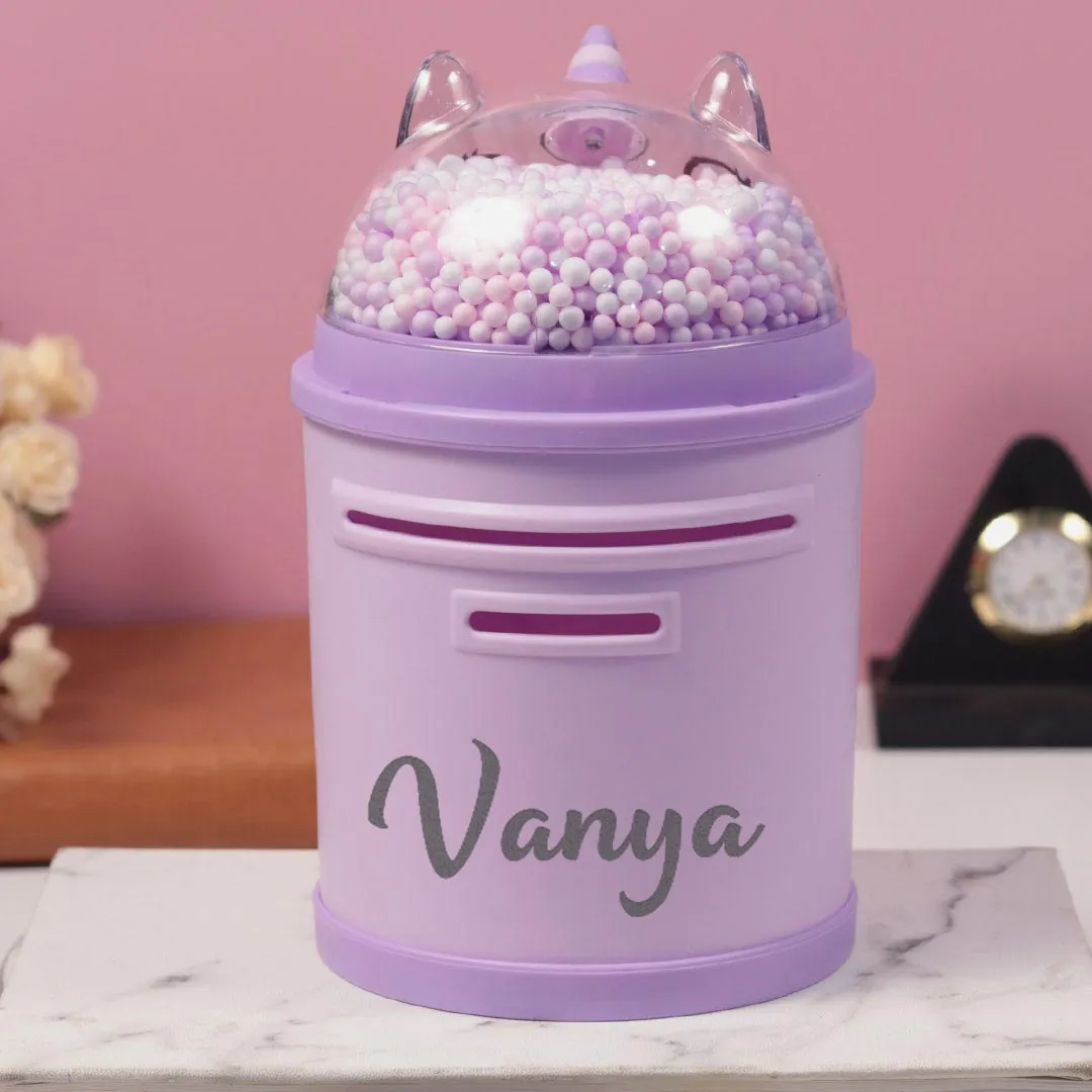 Personalized Plastic Piggy Bank -Unicorn Design Gullak for Girls