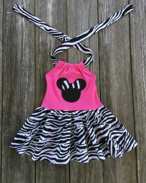 Pink & Zebra Minnie Mouse Twirl Dress