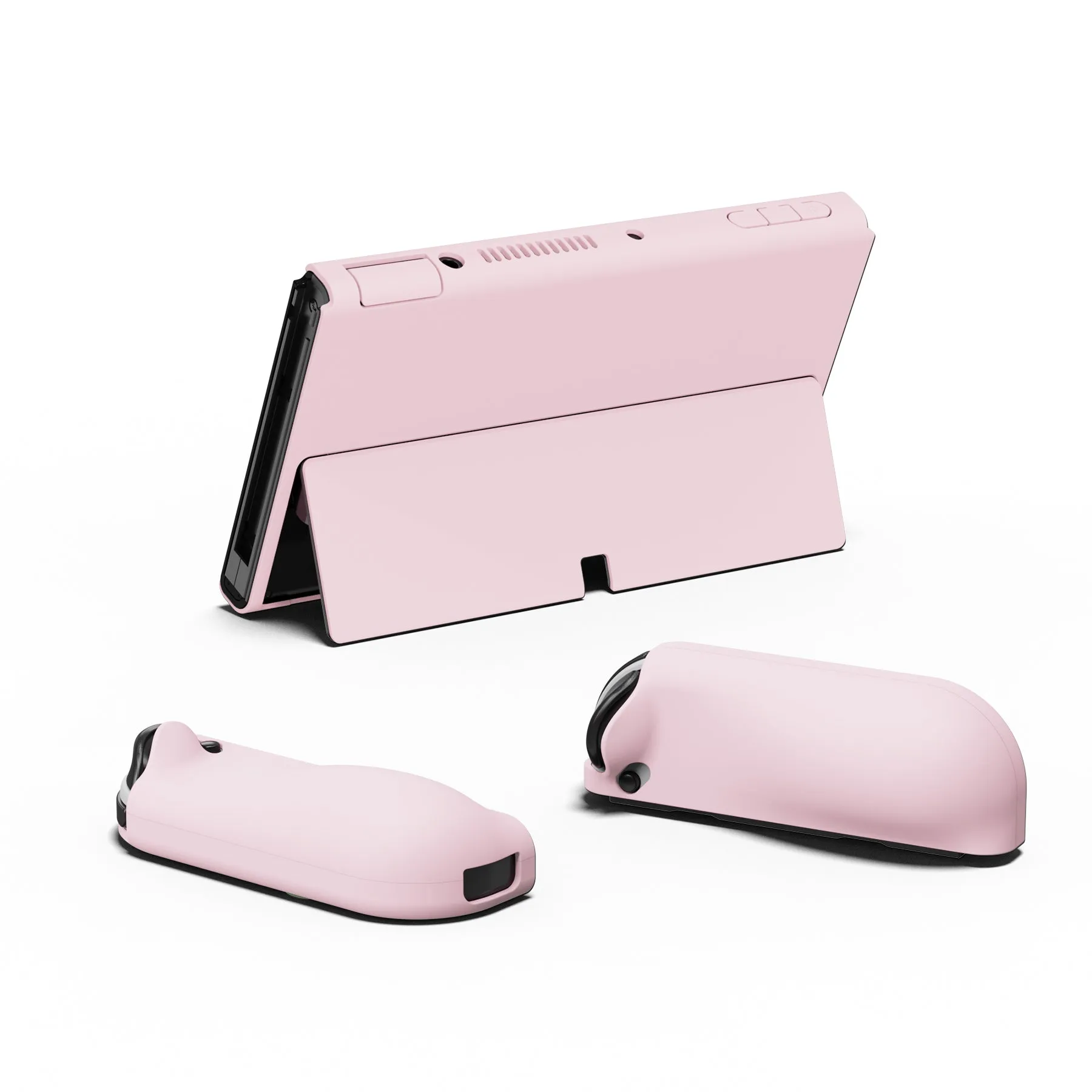 PlayVital AlterGrips Protective Slim Case for Nintendo Switch OLED, Ergonomic Grip Cover for Joycon, Dockable Hard Shell for Switch OLED with Thumb Grip Caps & Button Caps - Cherry Blossoms Pink - JSOYP3007